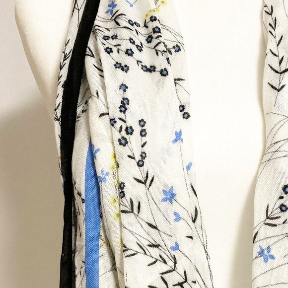 Talbots Floral and Stripes 100% Viscose Fringed Scarf - Picture 3 of 7